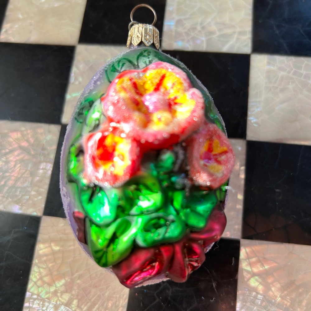 Christopher Radko Floral Egg Ornament - Purple, Green, Gold